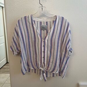 Rails Striped Button-Up Tie Front Top